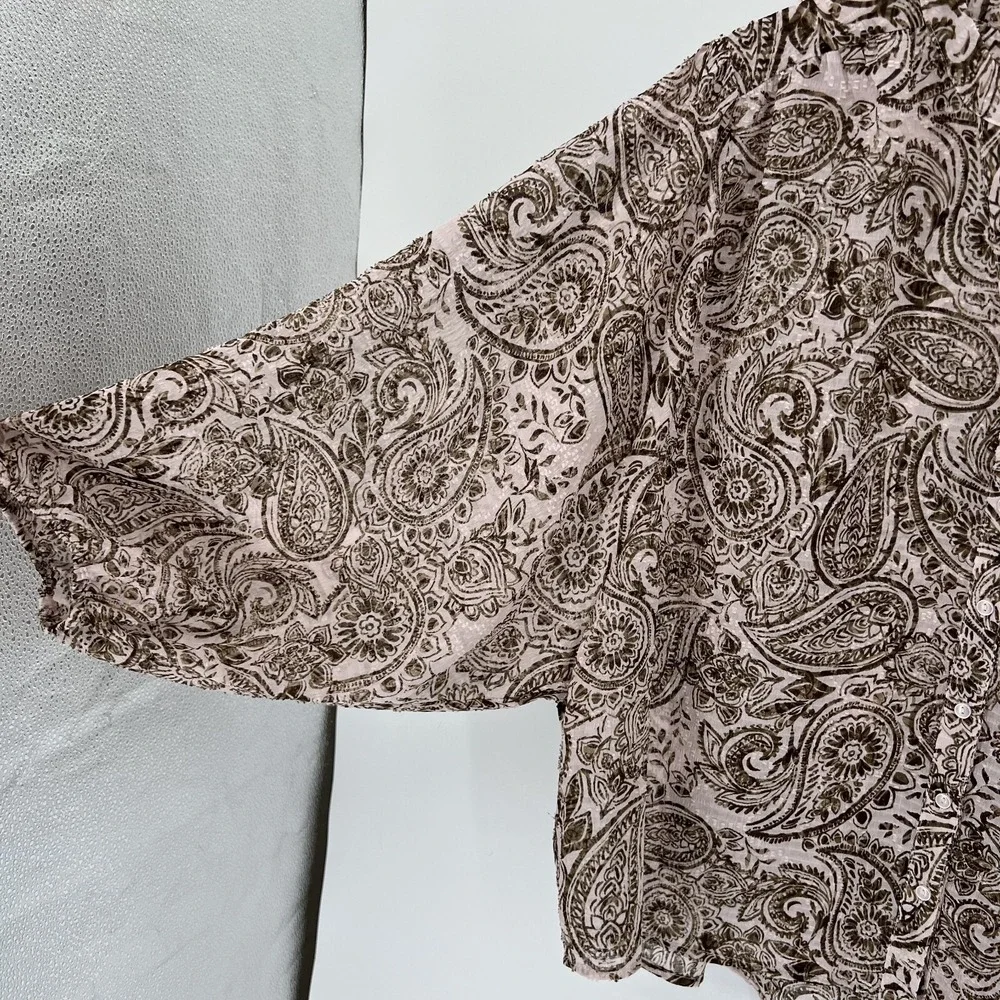 Zac & Rachel Paisley Boho Blouse Size XL Flowy Button Up Western Textured Brown - Picture 2 of 10